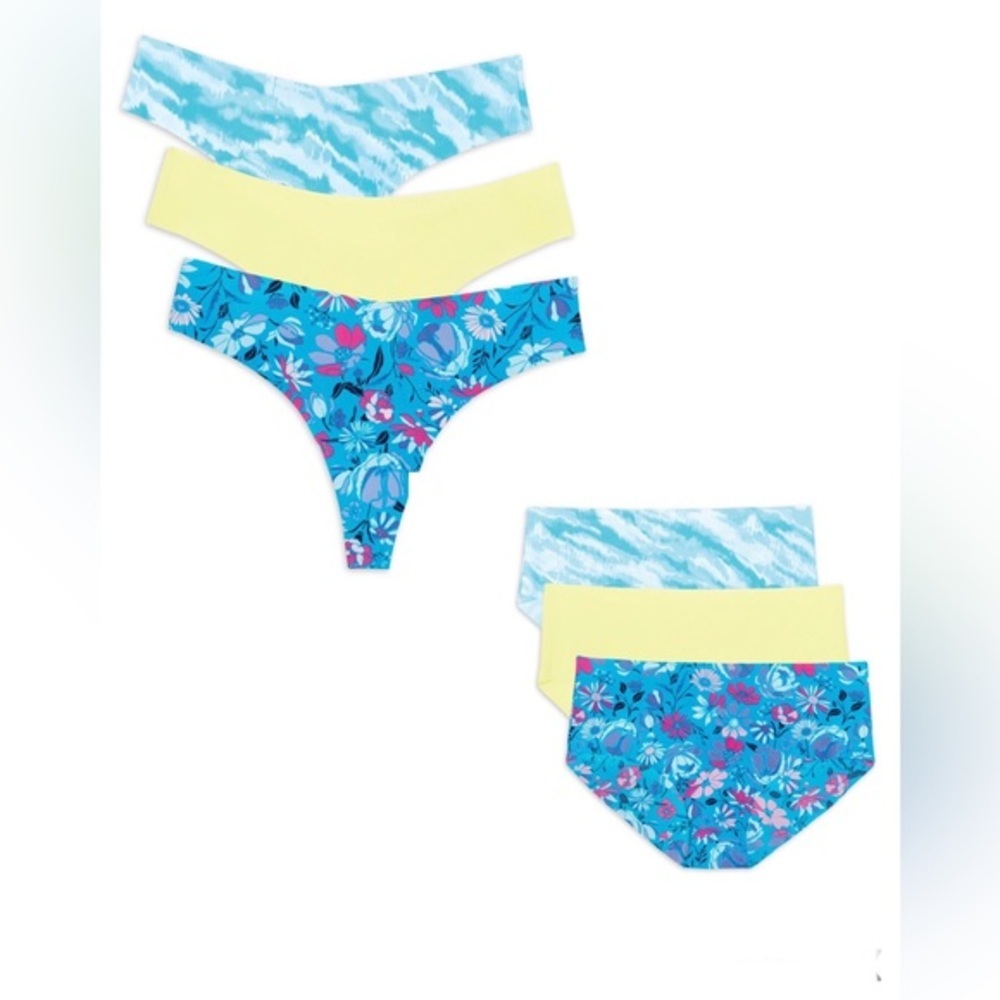6pack No show seamless blue yellow multi free cut thong‎ panties size XXL new